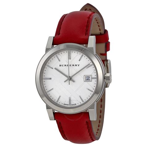 burberry bu9129|Burberry White Silver Dial Red Leather Ladies Watch BU9129.